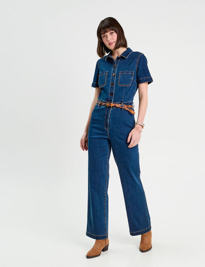 Combinaison pantalon en jean denim brut femme