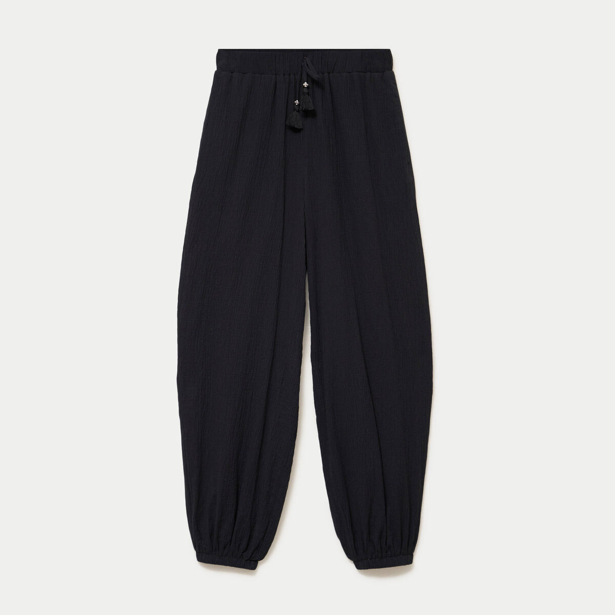 Pantalon large taille haute pliss&eacute; noir femme