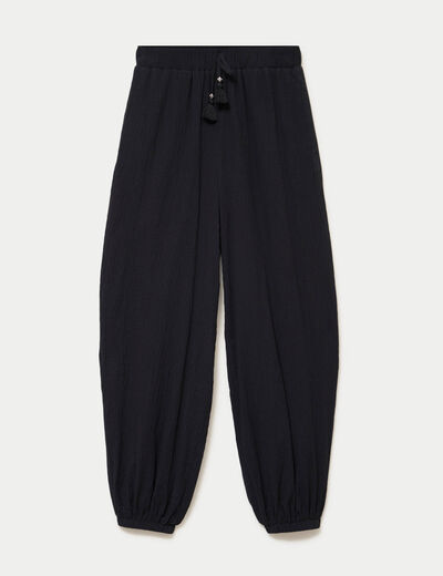 Pantalon large taille haute pliss&eacute; noir femme