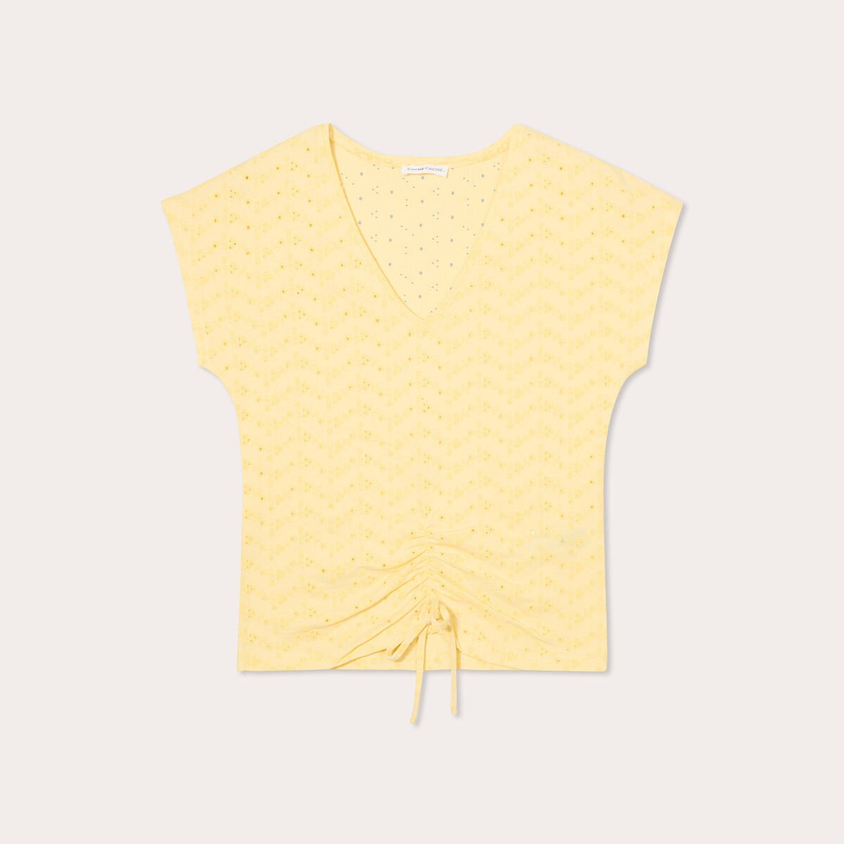 T-shirt broderie anglaise jaune clair femme