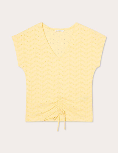 T-shirt broderie anglaise jaune clair femme
