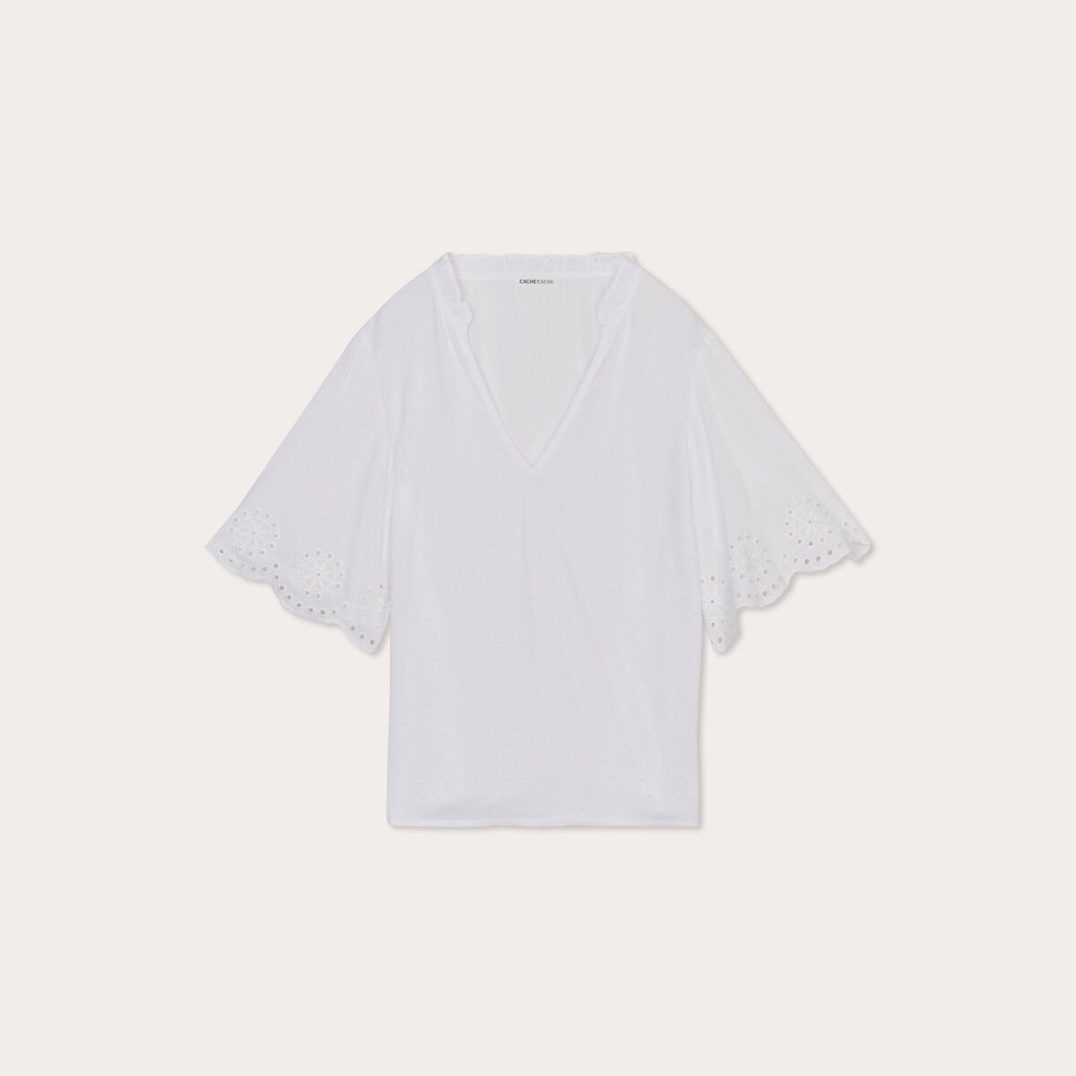 Blouse manches courtes brodée blanc femme