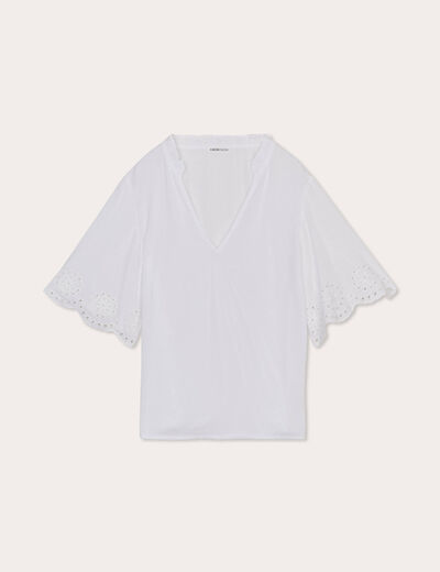 Blouse manches courtes brodée blanc femme