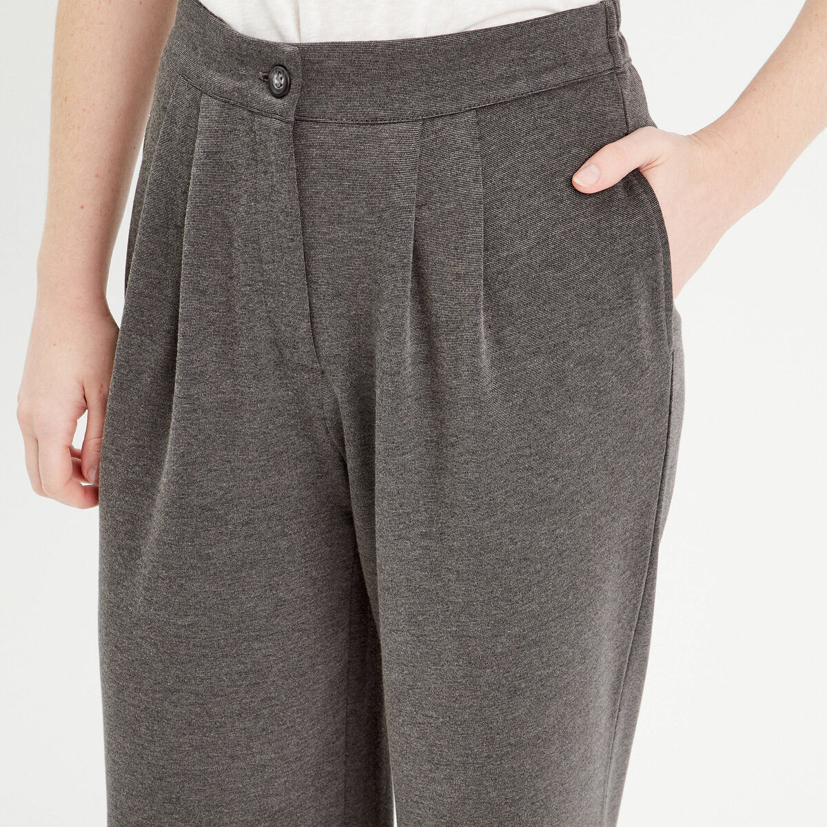 Pantalon city large fluide gris clair femme