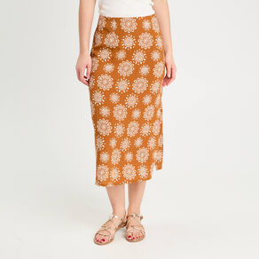 Jupe midi évasée camel femme