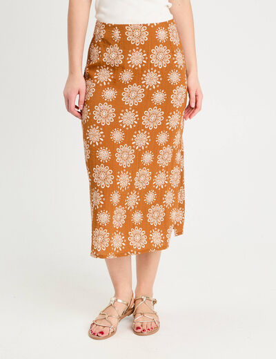 Jupe midi évasée camel femme