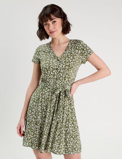 Robe évasée boutonnée vert kaki femme