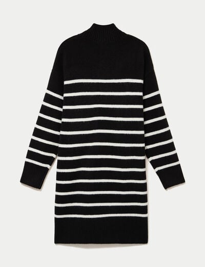 Robe pull droite manches longues 3/4 noir femme