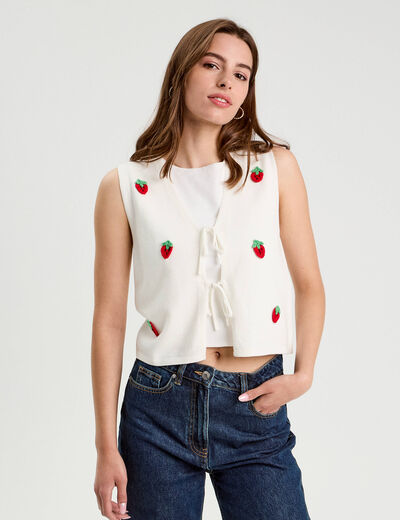 Gilet noué sans manches ecru femme