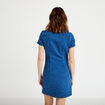 Robe trap&egrave;ze courte en jean col chemise denim double stone femme