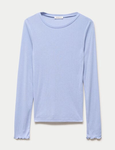 T-shirt ajust&eacute; col rond manches longues bleu clair femme