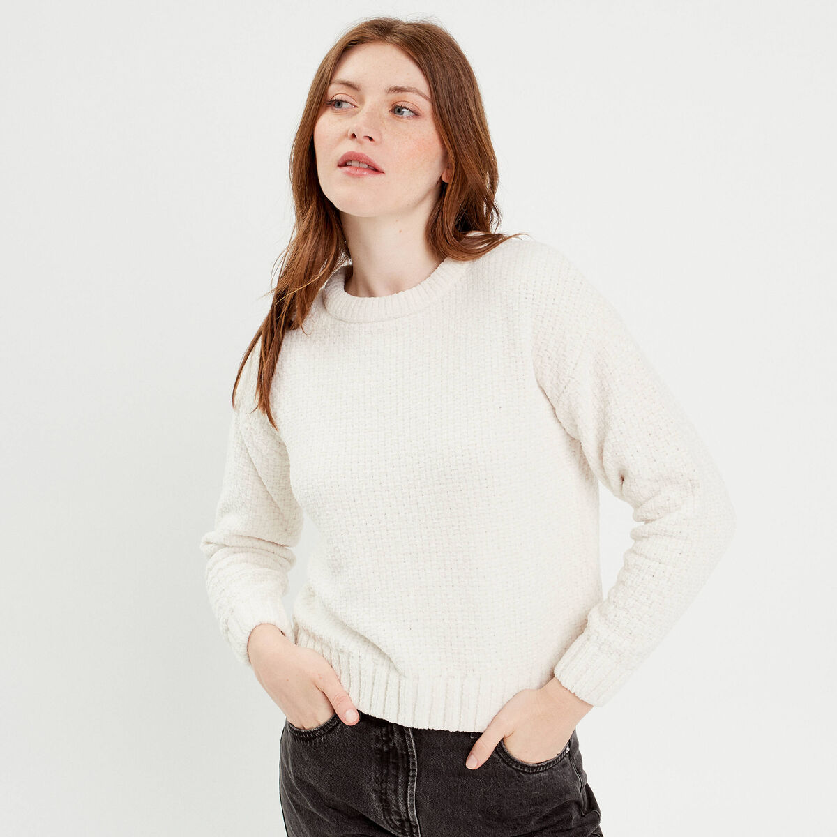 Pull manches longues ecru femme