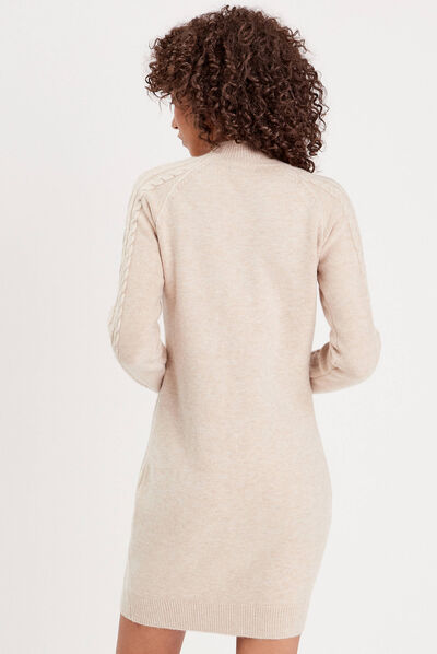 Robe pull droite torsades sable femme