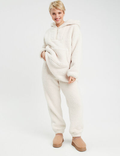 Pantalon effet polaire ecru femme