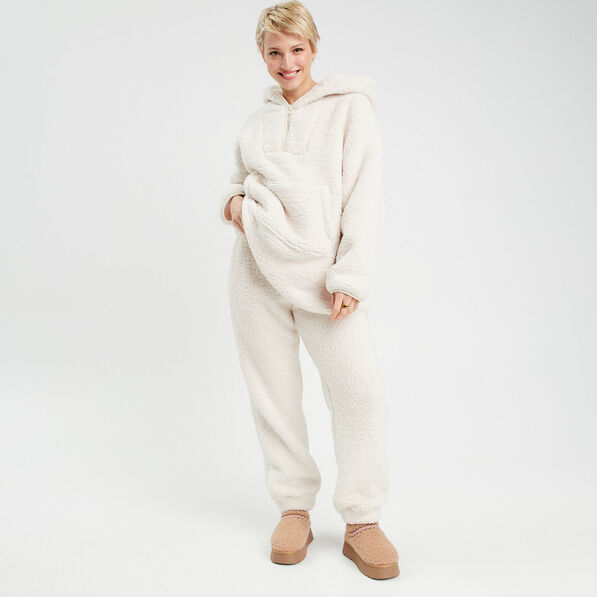 Pantalon effet polaire ecru femme