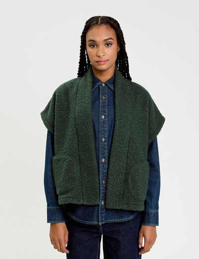 Gilet oversize cropped manches courtes vert fonc&eacute; femme