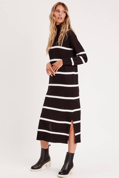 Robe pull longue col roulé noir femme