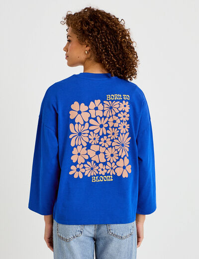 Sweat oversize col rond manches longues bleu electrique femme