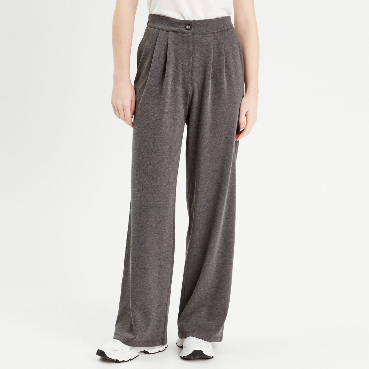 Pantalon city large fluide gris clair femme