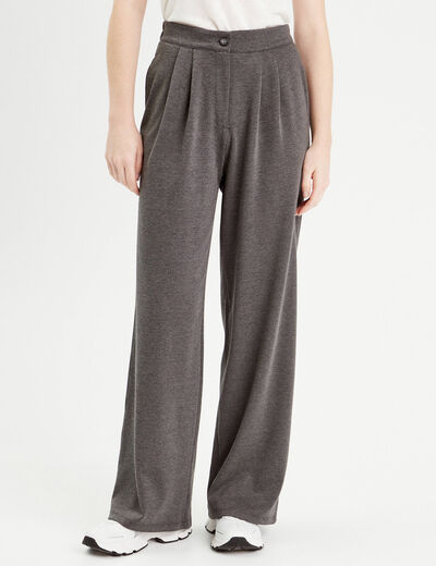Pantalon city large fluide gris clair femme