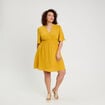 Robe évasée taille élastiquée jaune citron femme