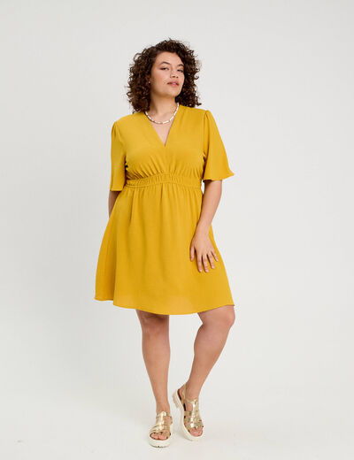 Robe évasée taille élastiquée jaune citron femme