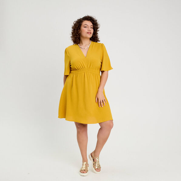 robe evasee taille elastiquee jaune citron femme Robe évasée taille élastiquée jaune citron femme