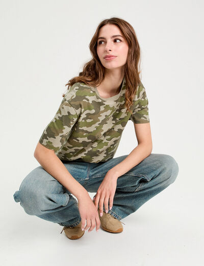 T-shirt manches courtes vert kaki femme