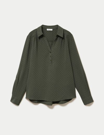 Blouse droite manches longues vert kaki femme