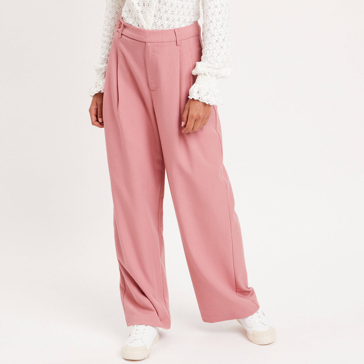 Pantalon jambe large rose femme