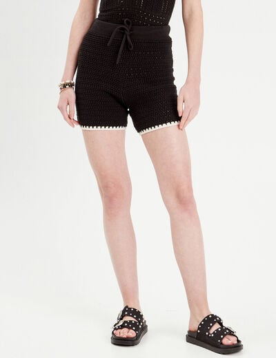 Short tricot droit ajouré noir femme