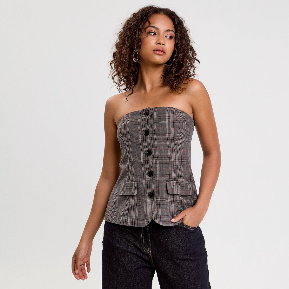 Bustier cintr&eacute; gris fonc&eacute; femme
