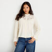 Blouse droite manches longues pliss&eacute;e ivoire femme