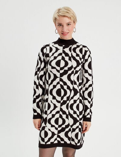 Robe pull droite col montant blanc femme