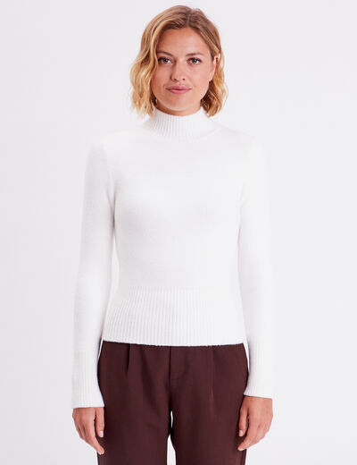 Pull avec col montant ecru femme