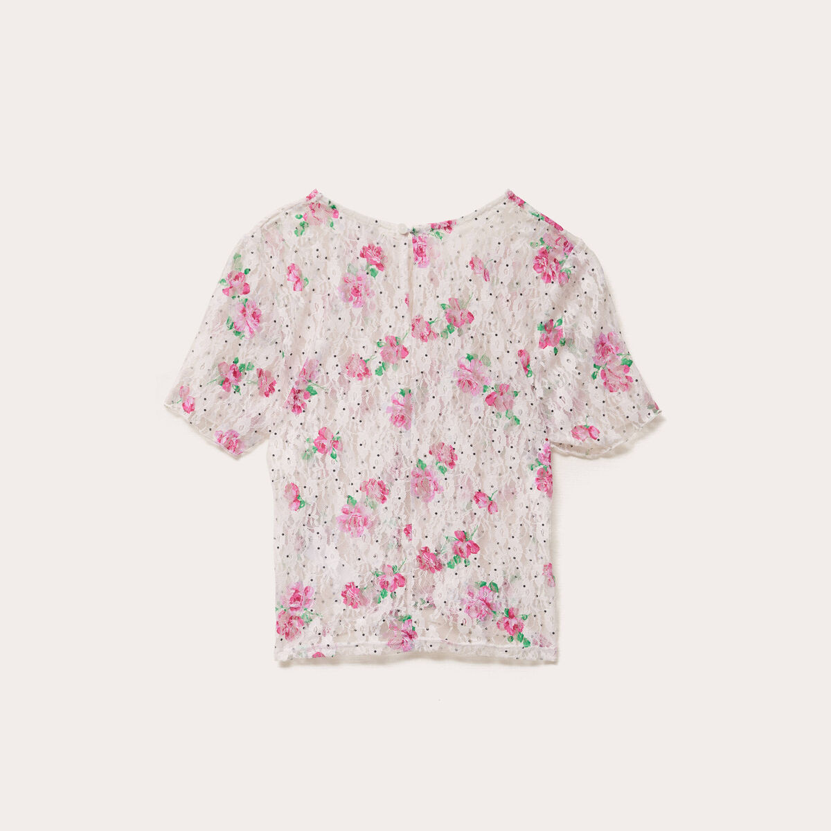 Blouse col rond manches courtes ecru femme