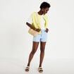 Gilet barman ample cropped pliss&eacute; jaune citron femme