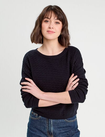 Pull col bateau bleu marine femme