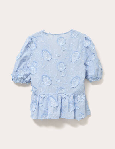 Blouse manches courtes noeuds bleu ciel femme