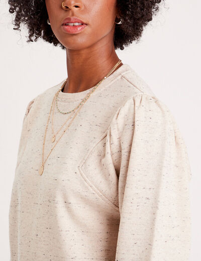 Sweat col rond manches longues ecru femme