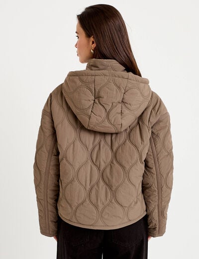Veste droite &agrave; capuche manches longues taupe femme