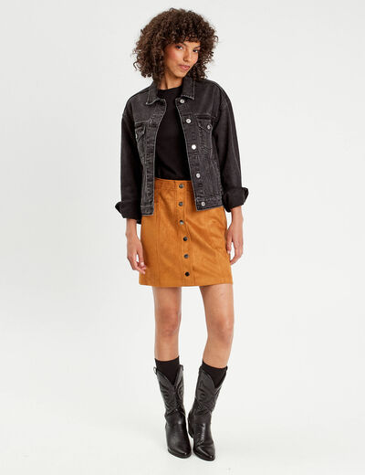 Jupe trapèze suédine camel femme