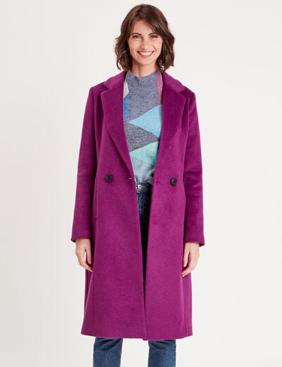 Manteau cintré boutonné violet foncé femme