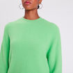 Pull cropped col rond vert femme