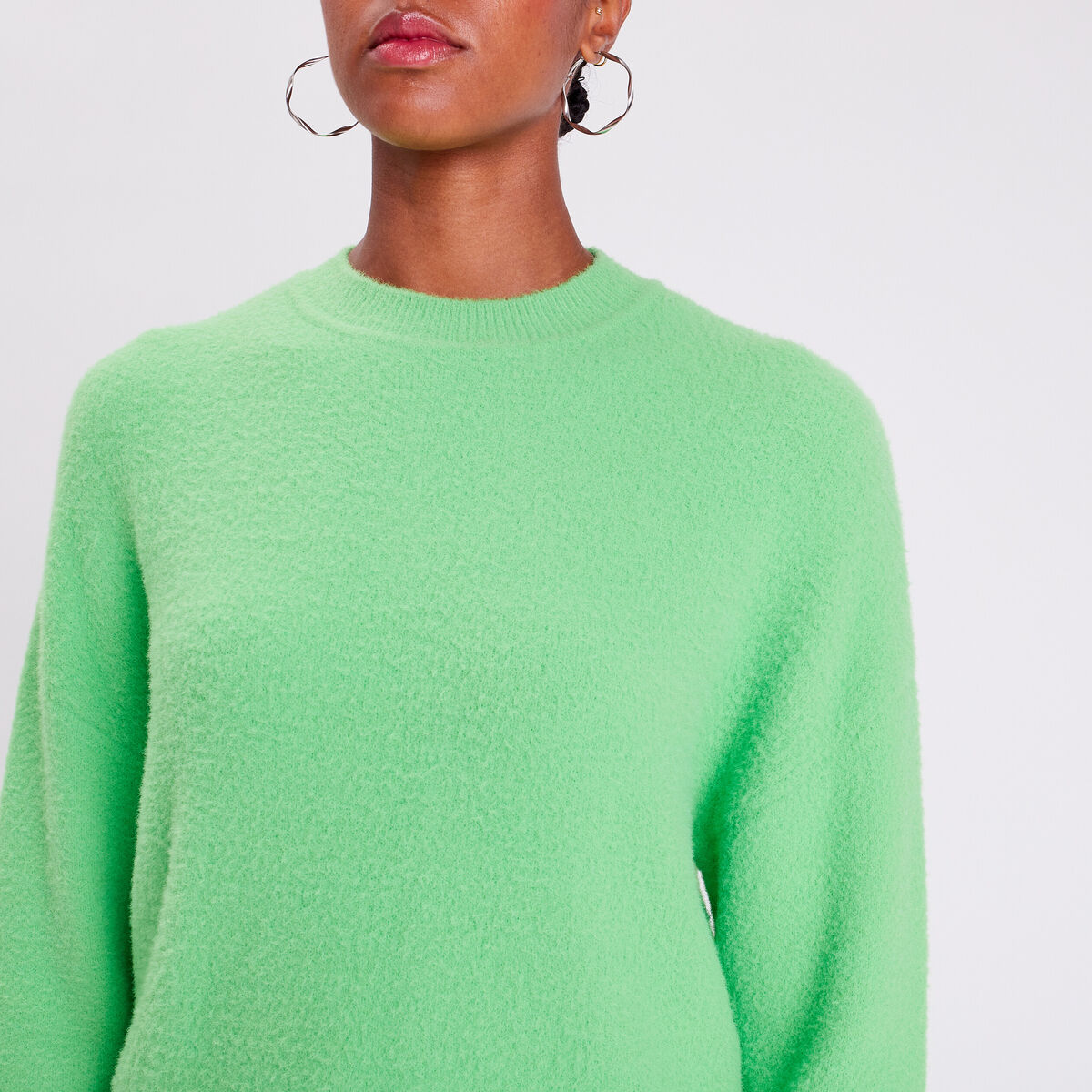 Pull cropped col rond vert femme