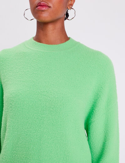 Pull cropped col rond vert femme
