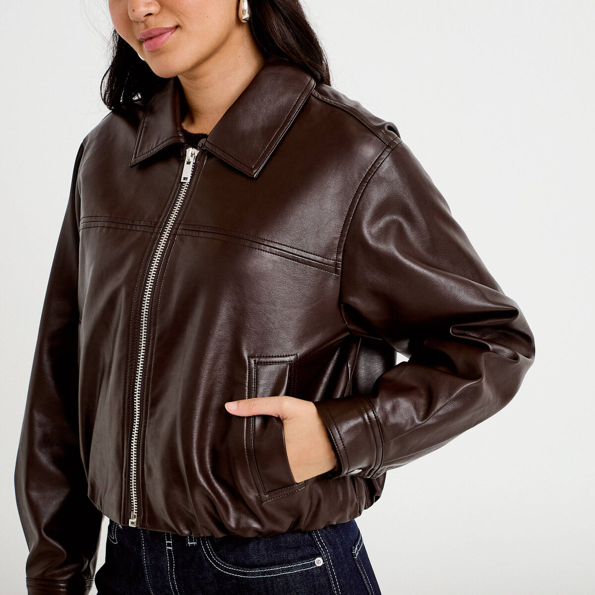 Bomber oversize marron fonc&eacute; femme