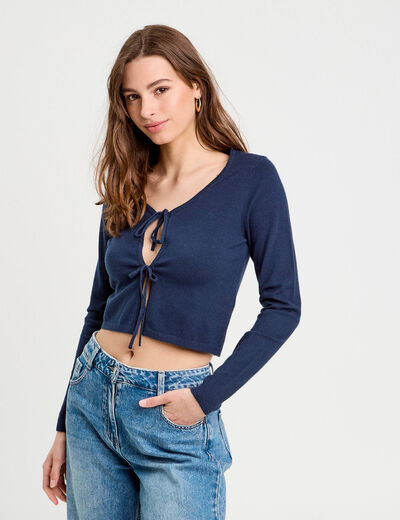 Gilet avec broderie bleu marine femme