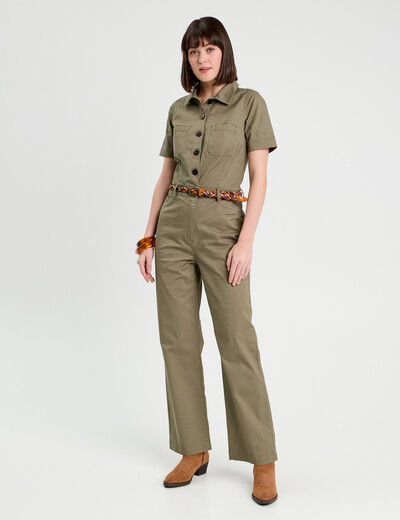 Combinaison pantalon ceinturée vert kaki femme