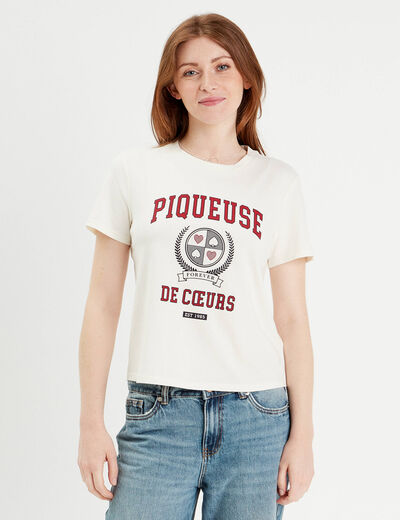 T-shirt manches courtes ecru femme